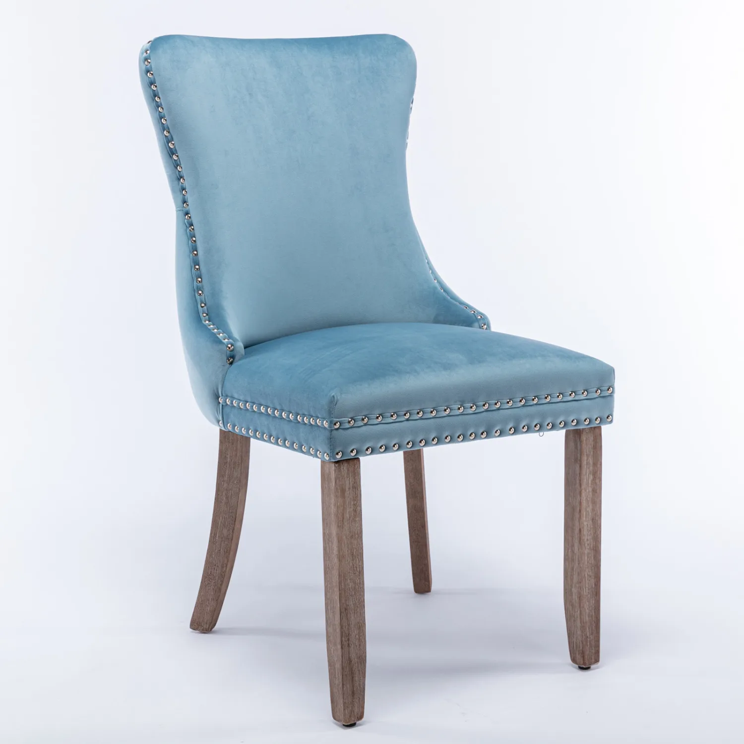 

A&A Furniture,Upholstered Wing-Back Dining Chair with Backstitching Nailhead Trim and Solid Wood Legs,Set of 2, Light Blue,SW880