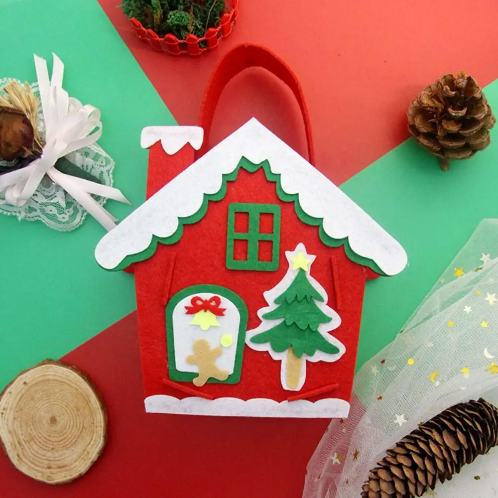 Tecido não tecido diy saco de doces de natal presente casa decoracion diy saco de natal brinquedo boneco de neve casa de natal portátil alce bolsa