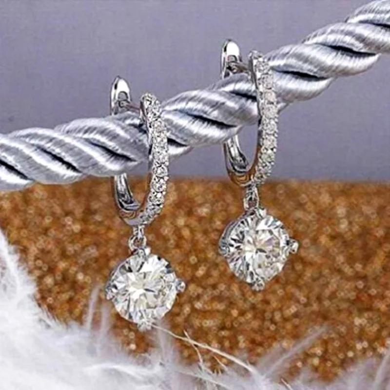 New Fashion Women 925 SIlver Needle Earrings Shiny Crystal Cubic Zircon Stone Earrings Female Contracted Hot Jewelry Girl Gift