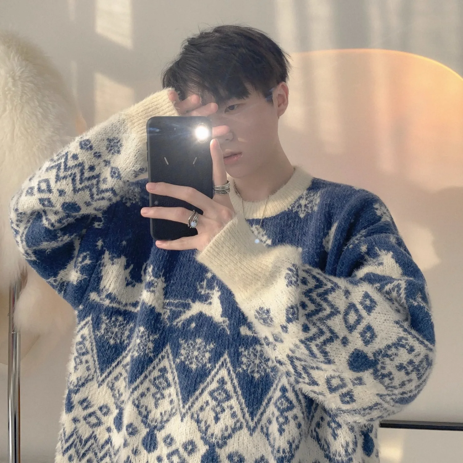 

Свободный вязаный свитер Cisas для пар, большой размер, осенне-зимняя верхняя одежда, женский Fce из полиэфирного волокна