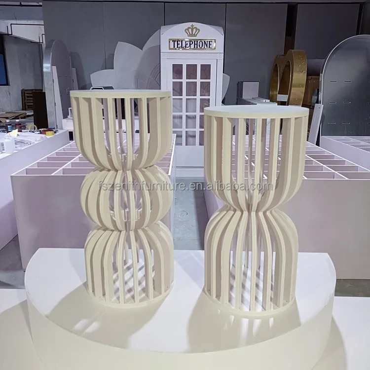 Wedding Decoration White Pvc Round Cake Display Plinth Set Ripple Plinth Stand For Party
