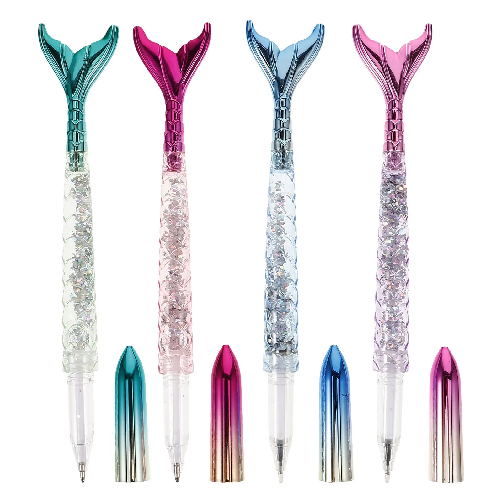 4Pcs 사랑스러운 사인 펜 인어 모양 디자인 사용하기 쉽고 보관하기 쉬운 학생용 사무실 펜 학습 문구류