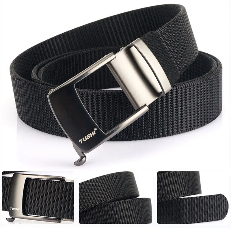 New Metal Automatic Buckle Webbing Belts For Men Thick Tough Canvas Waistband Outdoor 3.4cm Pants Tactical Belt Hunting Training