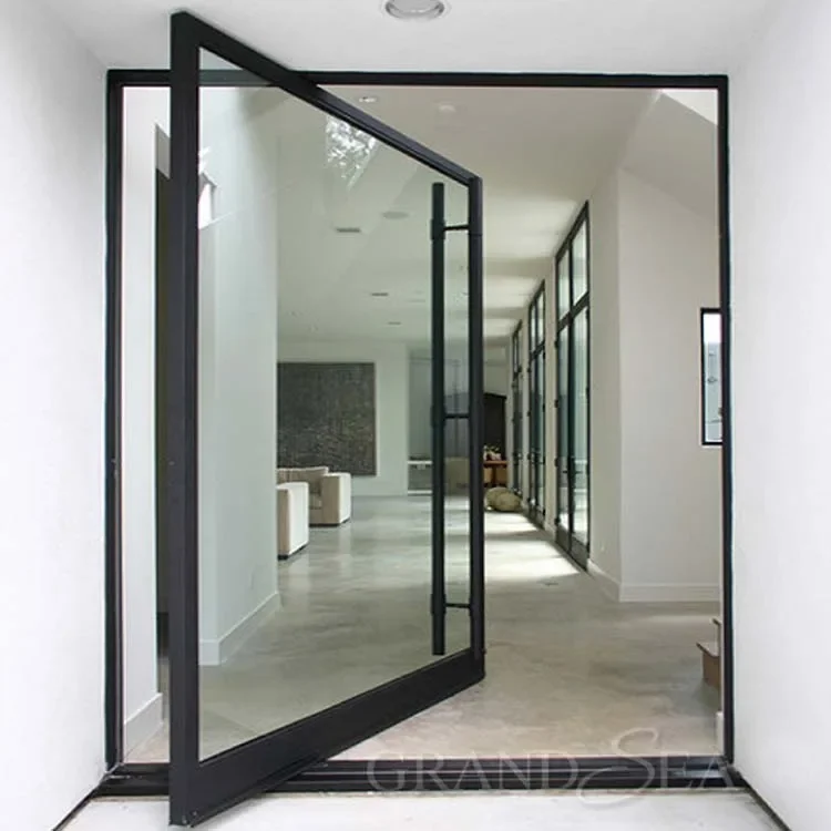 Modern office house main entrance security entry front doors heavy duty glass aluminum pivot door design