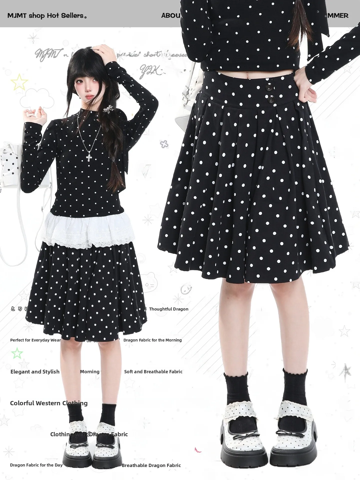 High Waist A-Line  Skirt Women's Summer College Style Checkered Polka Dot Slimming Hip Covering Short Skirt Casual Wear