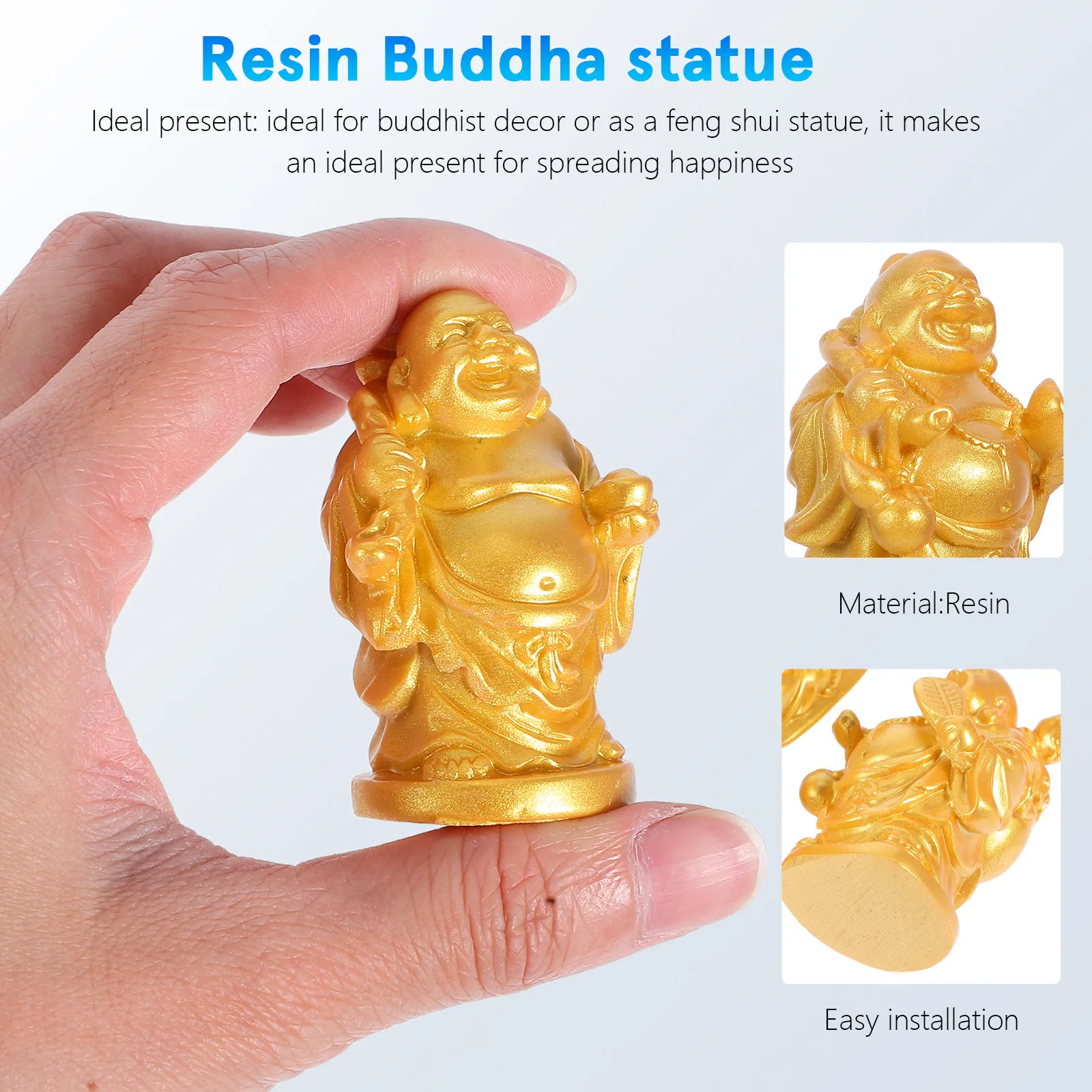 6Pcs Resin Laughing Buddha Statue Small Size Tranquil Harmony Sculpture Chinese Buddha Decor for Living Room Shelf Bedside Table