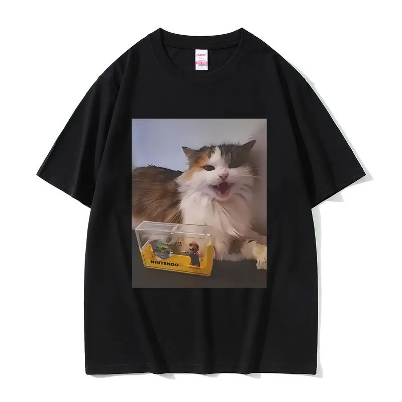 Cat Funny Meme Graphic T-shirt Men Women Fashion Oversized Streetwear Unisex Casual Soft Cotton Short Sleeve Male Vintage Tees