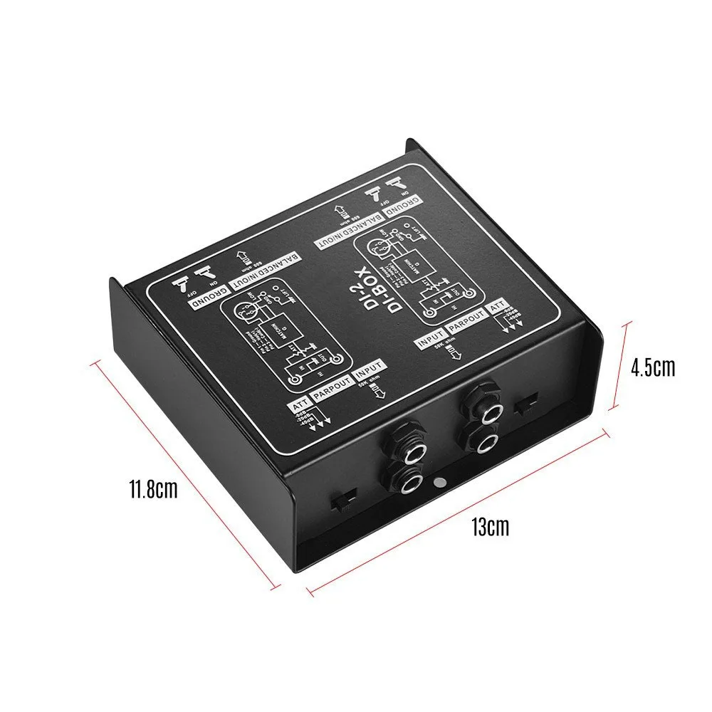 Passive Audio DI Box Direct Injection Box Low Noise Guitar Bass DI TRS 2 Channel Audio Converter Multi-purpose Mixer Audio