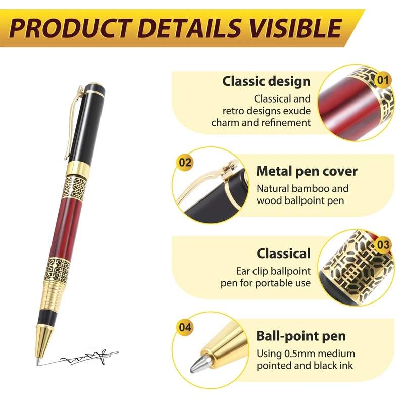 Chinese Classical Roller Ball Pen Elegant Golden Metal Ballpoint Pen For Office Business Signature School Student Gift