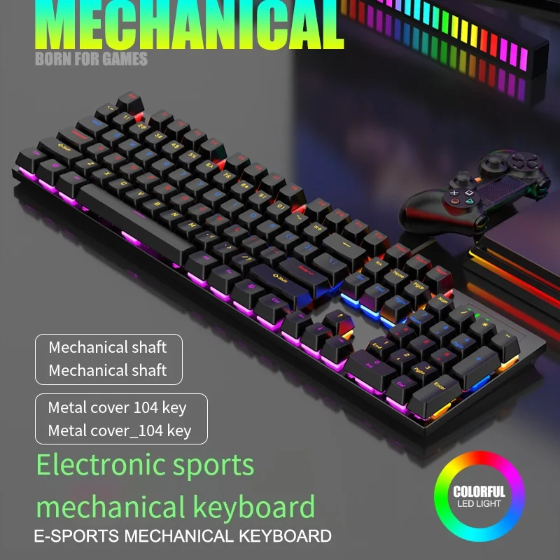 

Mechanical Keyboard Blue Switch Wired Keyboard 104 Keys Rgb Light Computer Gaming Laptop Desktop Tablet Keyboard