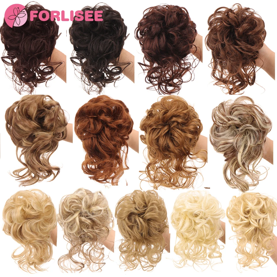 FORLISEE Synthetic Hair Bun Chignon Messy Curly Hair Band Elastic Scrunchy False Hair Pieces For Women Hairpins Black Brown