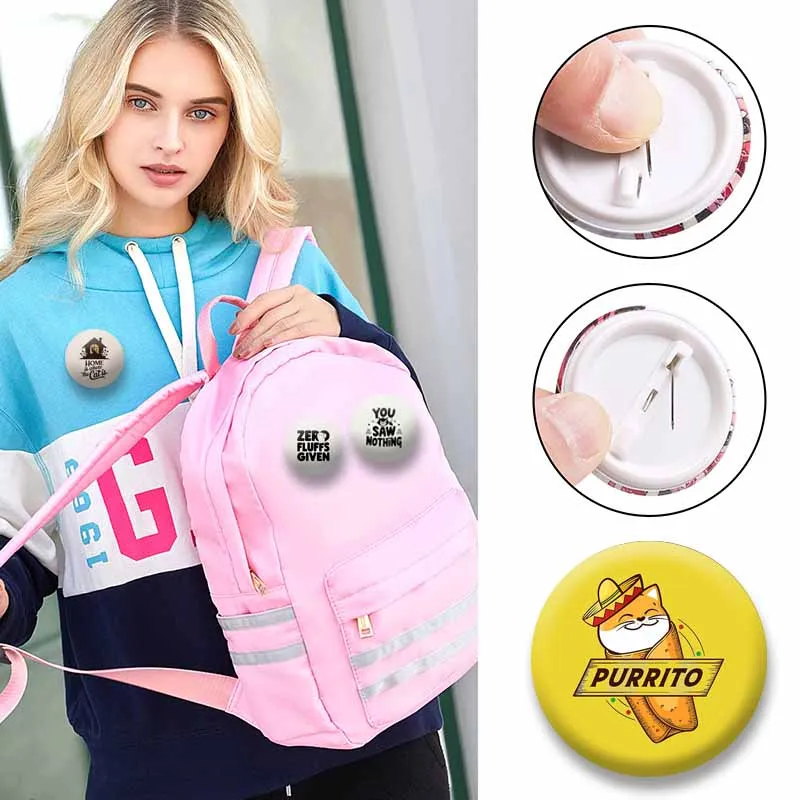 Y2k Funny Cat Meme Quote Button Pins Cute Cartoon Animal Brooch Handmade Badge for Backpack Clothing Decor Jewelry Ornament Gift