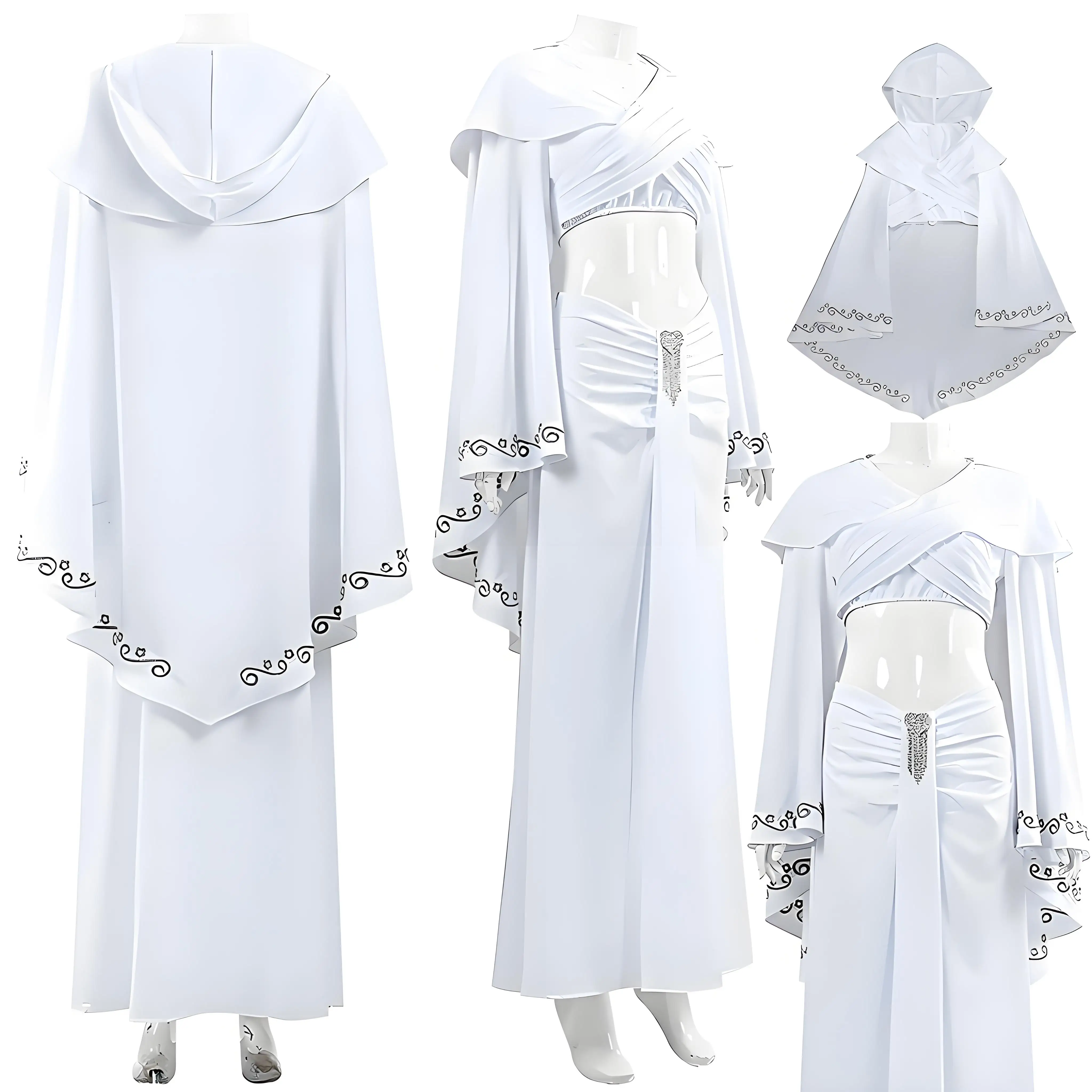 

Movie Space Battle Padme Amidala Cosplay Party Costume Women White Hooded Dress Halloween Carnival Party Roleplay Clothing