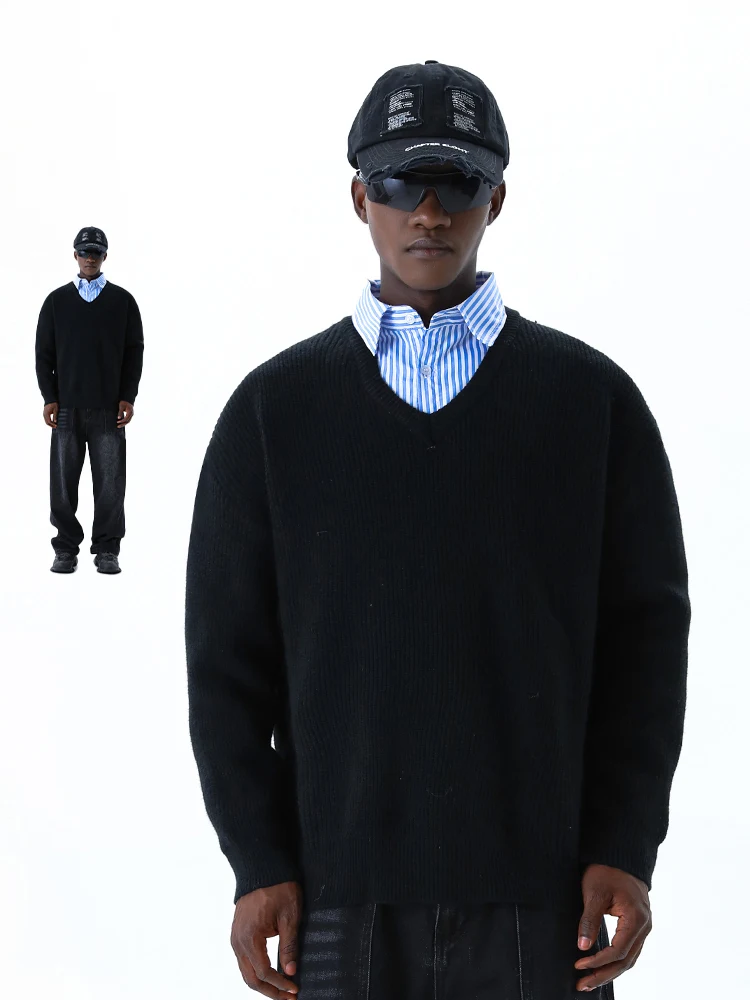 

Мужской вязаный свитер MMOPTOP с длинным рукавом, осенний, в японском стиле, в полоску, с V-образным вырезом, утепленный, в университетском стиле, верхняя одежда, пальто