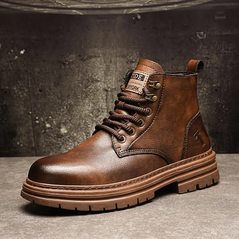 New Fashionable Men's Ankle Boots, Outdoor Leather Boots, Casual Shoes, Anti Slip High Top Men's Work Shoes, Motorcycle Boots