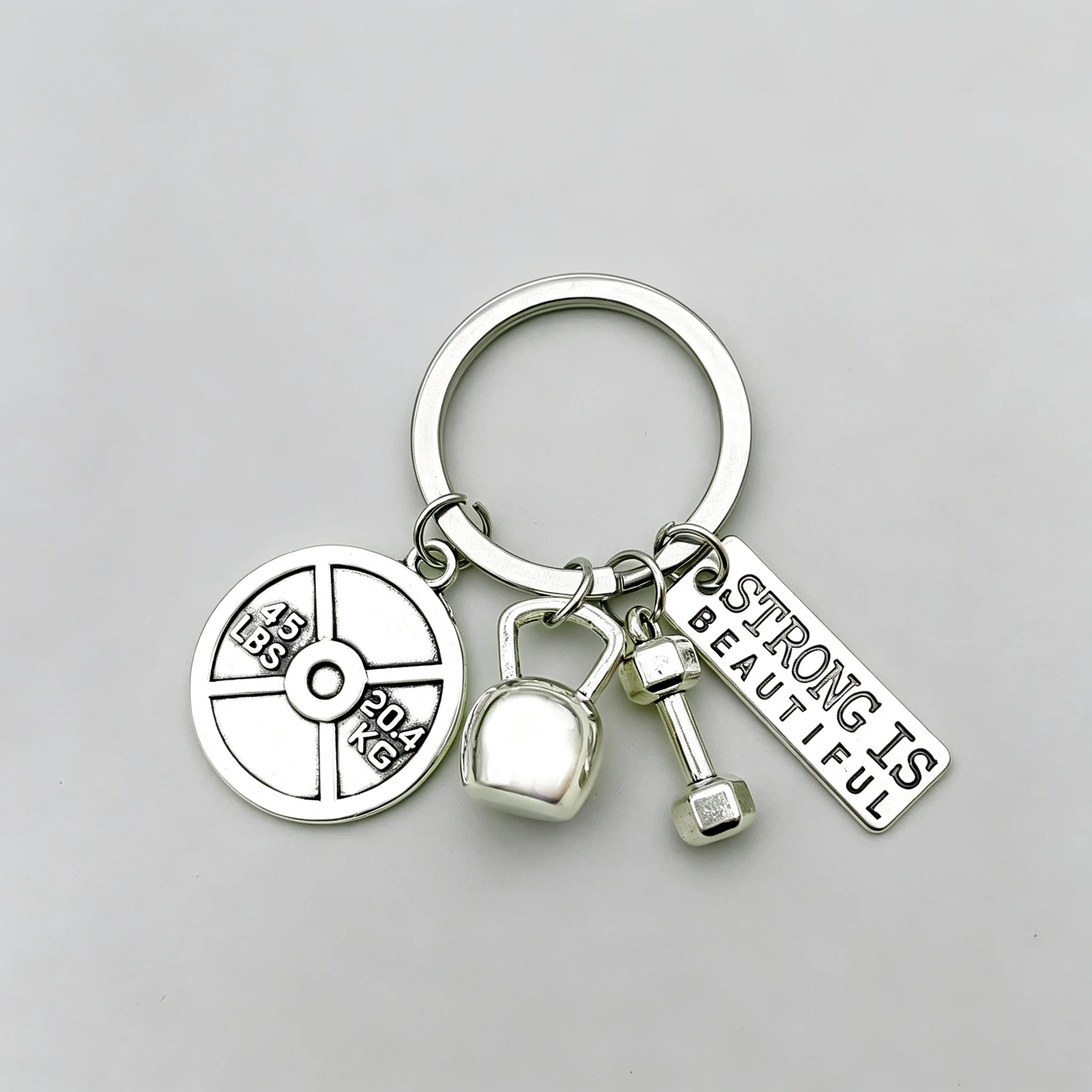 Fitness-Schlüsselanhänger, Metall-Gewichtsscheibe, Kettlebell, Hantel-Anhänger, inspirierender Buchstabenanhänger, Geschenk für Fitnessliebhaber, Schlüsselring für Auto, Tasche, Sport – Detail 4