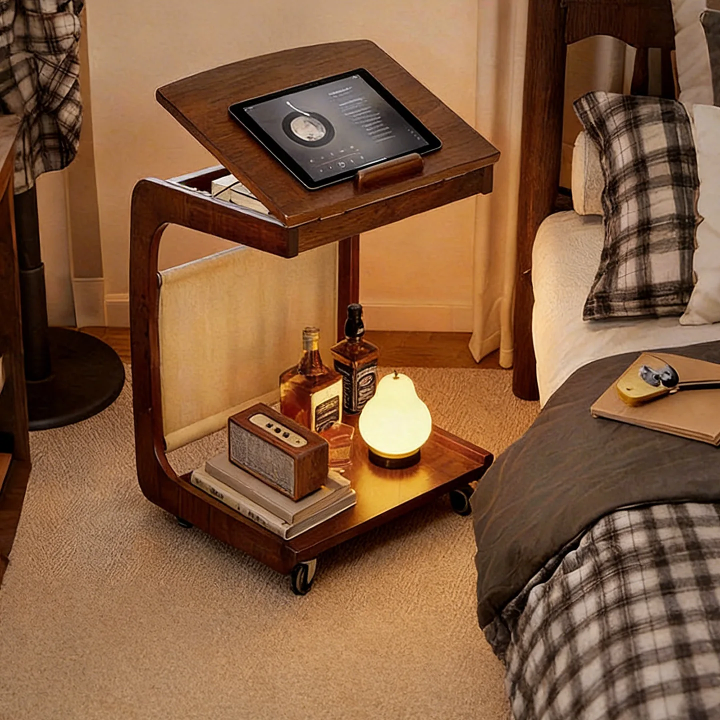Solid wood can be flipped and moved, family sofa with wheel, bedside table storage small table