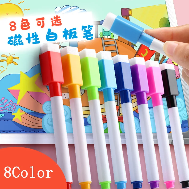 

8 Color Children's Whiteboard Erasable Pen Magnetic Adsorbable Teacher Student Safety Environmental Protection Graffiti Washable