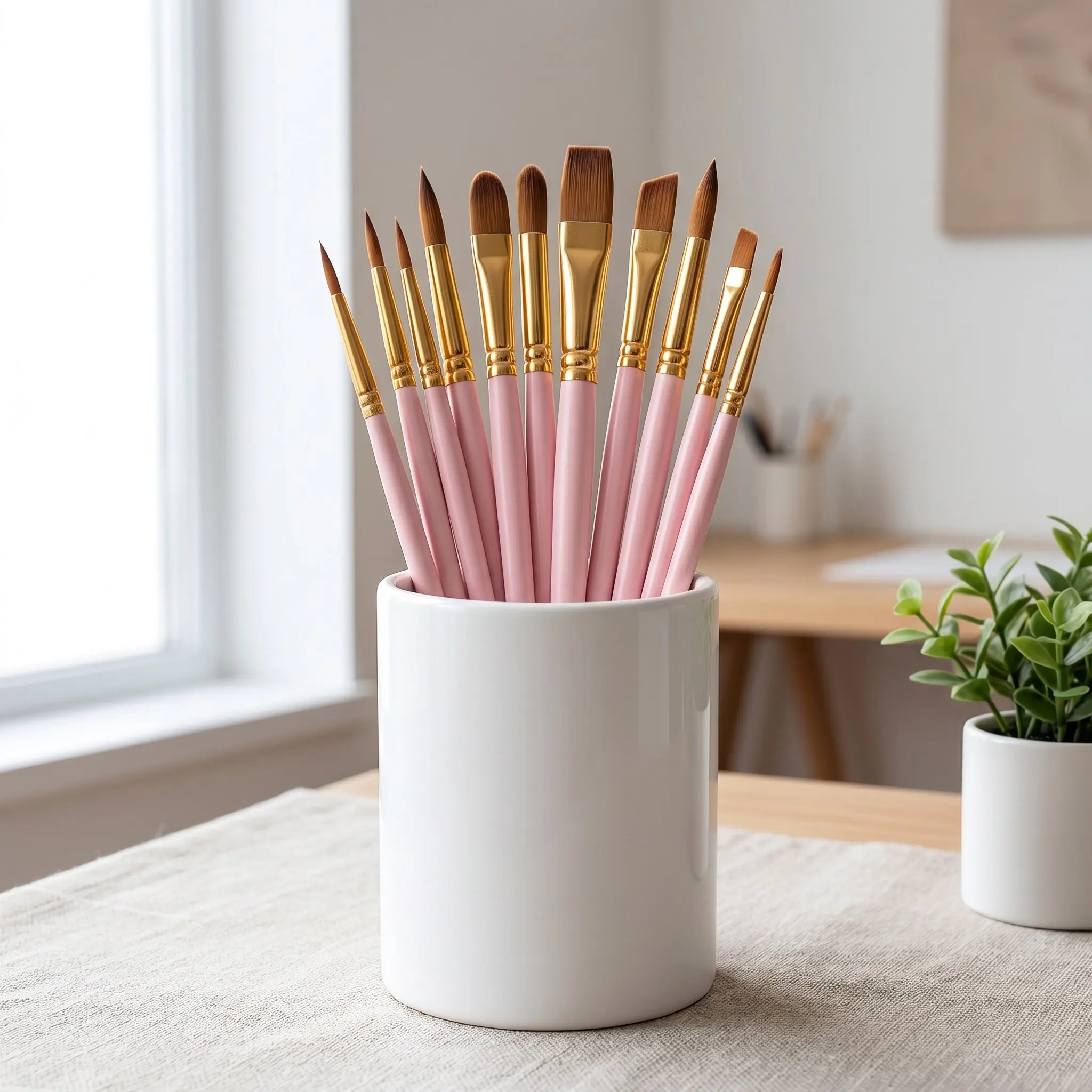 10Pcs Multipurpose Paint Brushes Nylon Bristles Natural Wood Handle Ideal for Watercolor Oil Acrylic Gouache Art Projects