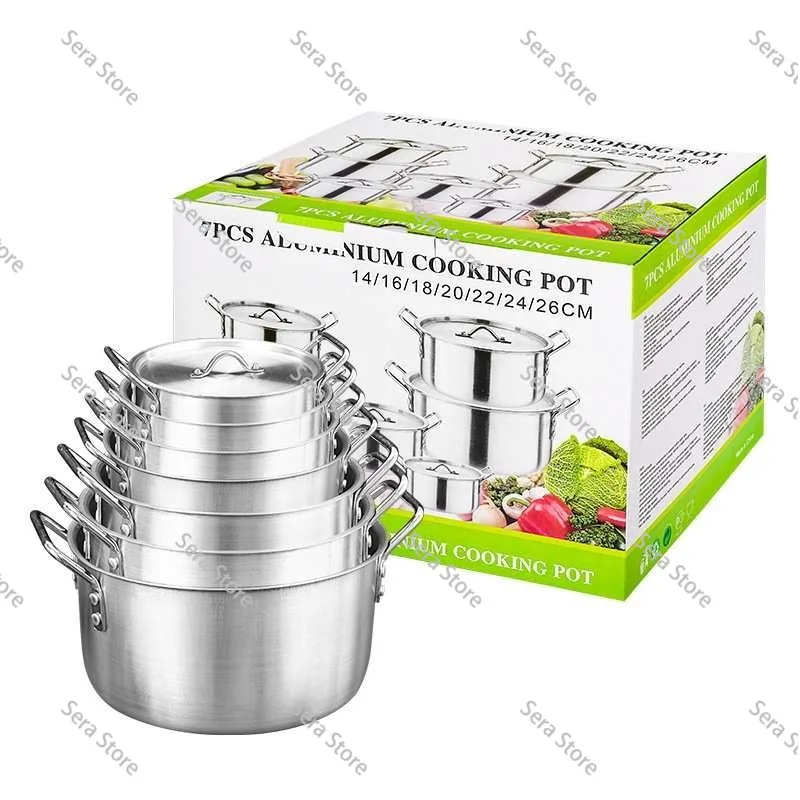 Cast Aluminum Cookware Set of 7 Piece Cooking Pot Set Non Stick Home Kitchen Cookware Aluminum