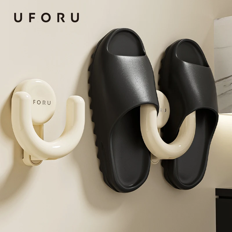 UFORU Pantoffelständer mit Saugnapf – perforationsfreier Wandbehang, Entwässerungsregal für Toiletten/Badezimmer, selbstklebende Wandhaken