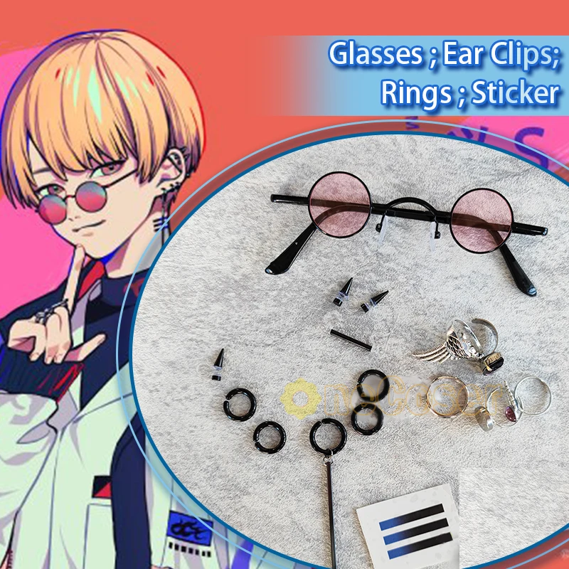 Hajun Yeon Cosplay Accessorries Paradox Live Earrings Ear Clips Rings Glasses Sattoo Sticker Props Halloween Party