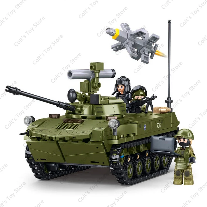 2024 Sluban Military Soviet BMD-2S Battle Tank Building Blocks Soldier Figures Bricks Classic Model Armor Vehicle Kids Toy Gifts