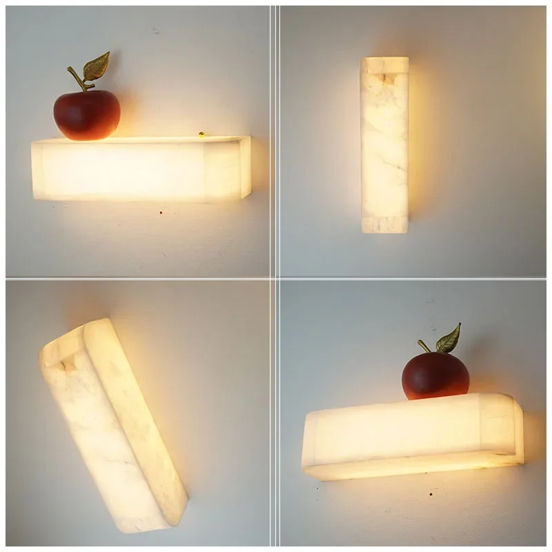 Natural Marble Rectangular Horizontal Vertical Wall Lamp Bathroom Hallway Bedside Exit Turning Inward Creative Rounded Corner