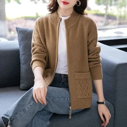 2025 Autumn Winter New Fashion Sweater Coat Women's Knitted Cardigan Long Sleeve Solid Zipper Knitted Cardigan Sweaters Women