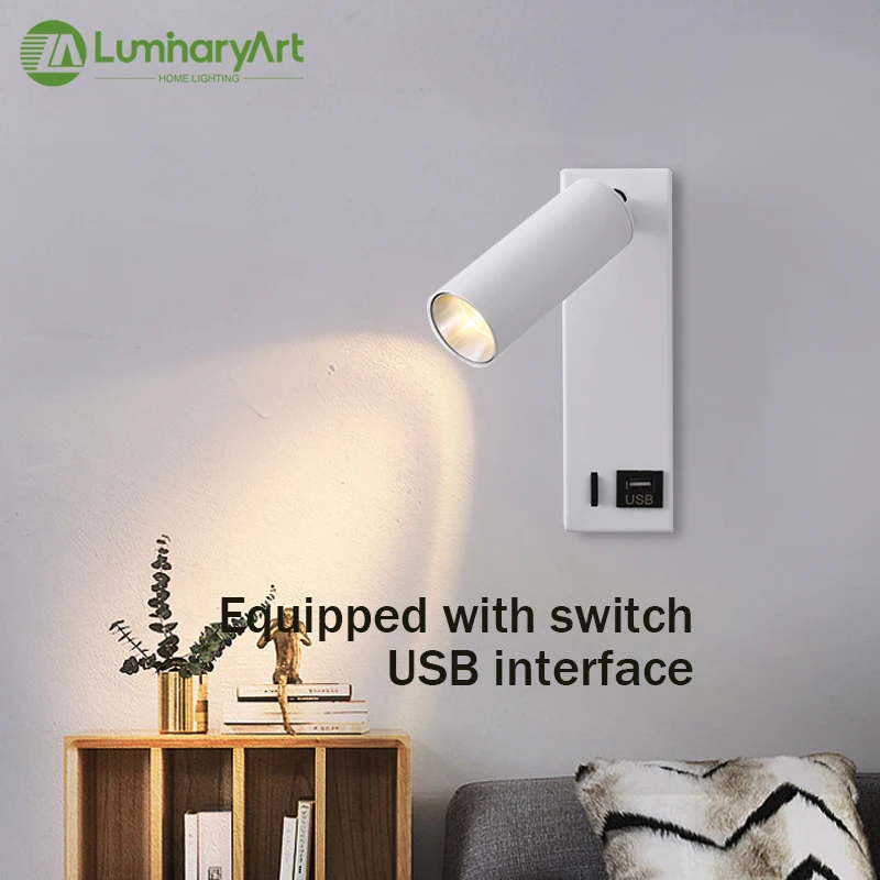 

LED Wall Light Switch and USB Port Rotatable Reading Light Living Room Bedroom Study Corridor Decorative Lighting Fixtures