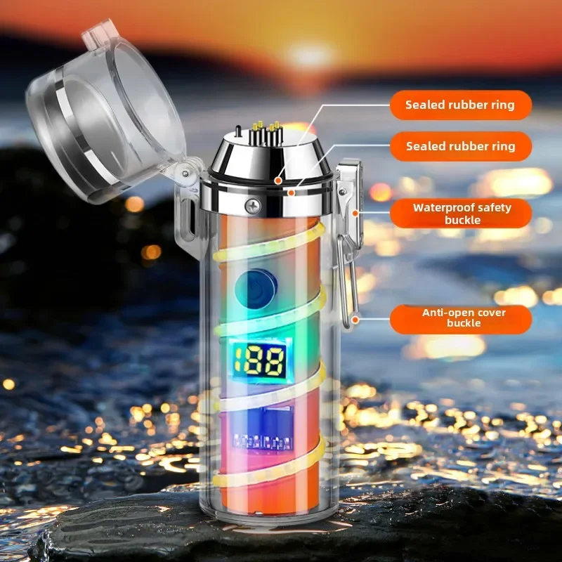 Waterproof Windproof Dual Arc Electric Lighters Multifunction Plasma USB Rechargeable Lighter High-Bright Dream Atmosphere Light