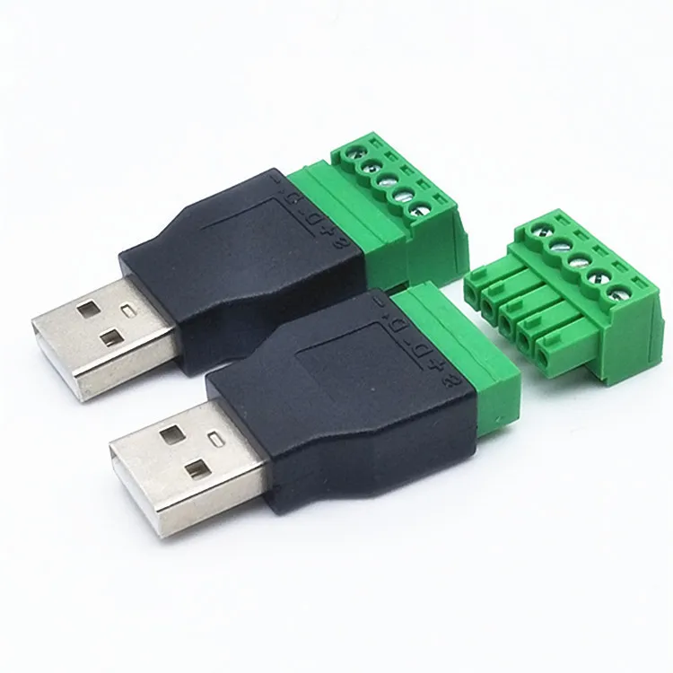 10pcs USB public to green terminal adapter USB extension terminal converter 5pin terminal solderless  Optoelectronic Displays