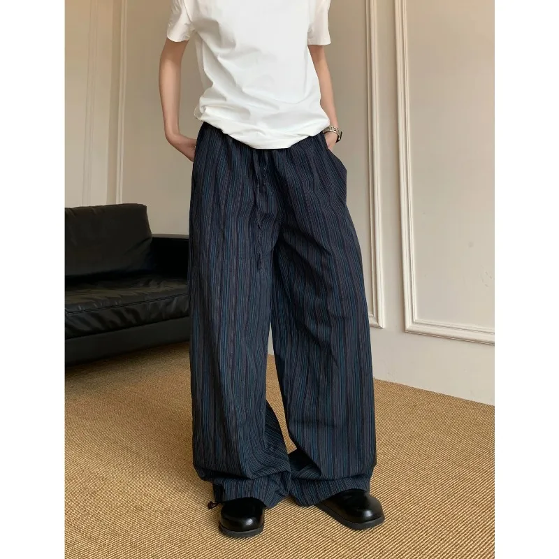 الأمريكية الرجعية كسول Sle بنطال ذو قصة أرجل واسعة الرجال النساء فضفاضة تصميم غير رسمي تحسس الرياضة السراويل الطويلة شفرة القرد خطوط عمودية #6