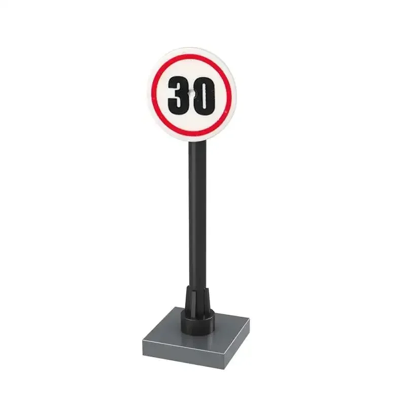 City Street Scenes Traffic Road Signs Roadblock Signal Light Speed limit Humanoid road Parking Lot Sign Building Blocks Kid Toys