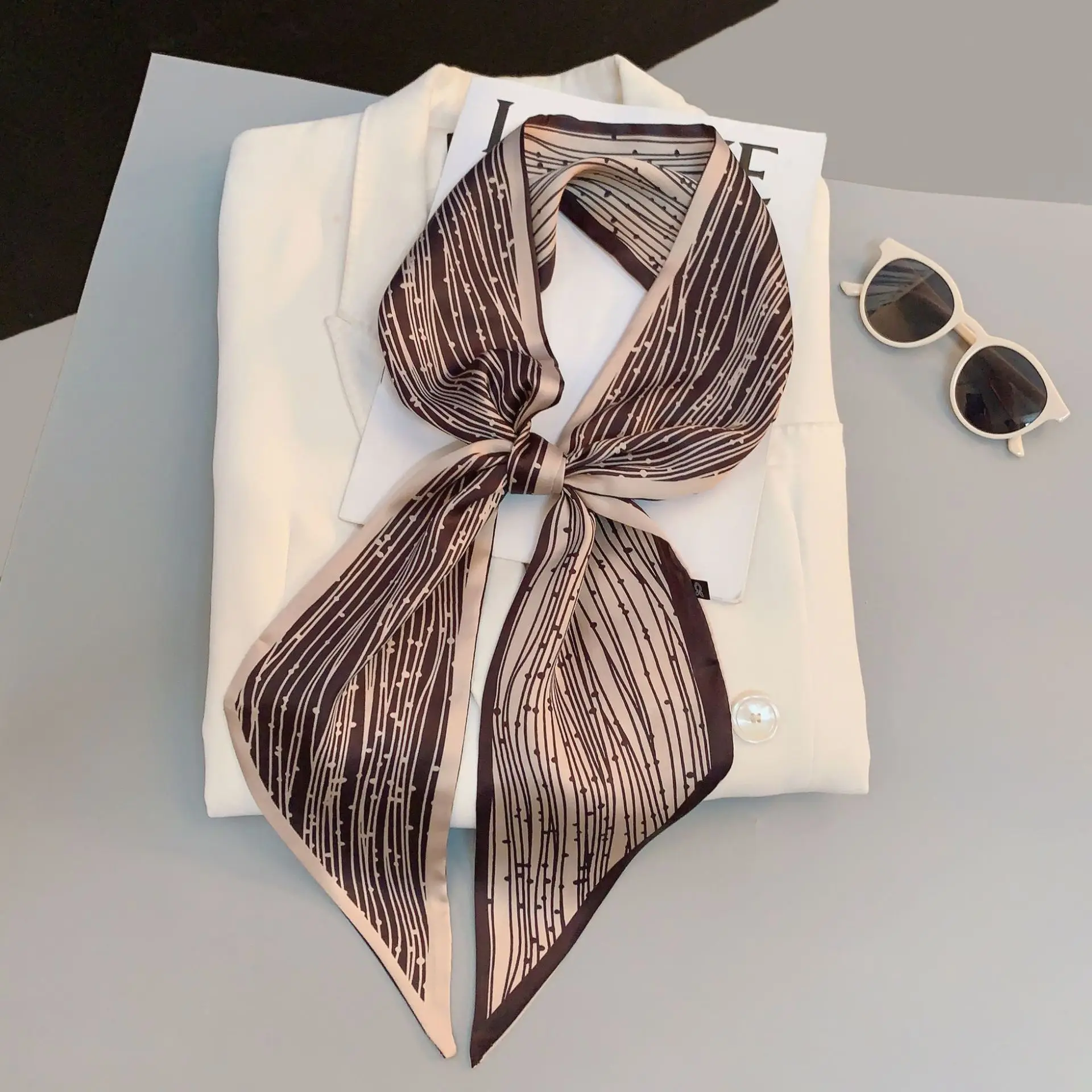 Luxury Belt Print Long Silk Scarf For Women Soft Neck Scarf Shawl Elegant Neckerchief Bandanas Paisley Print Hijab Bag Ribbon image 5