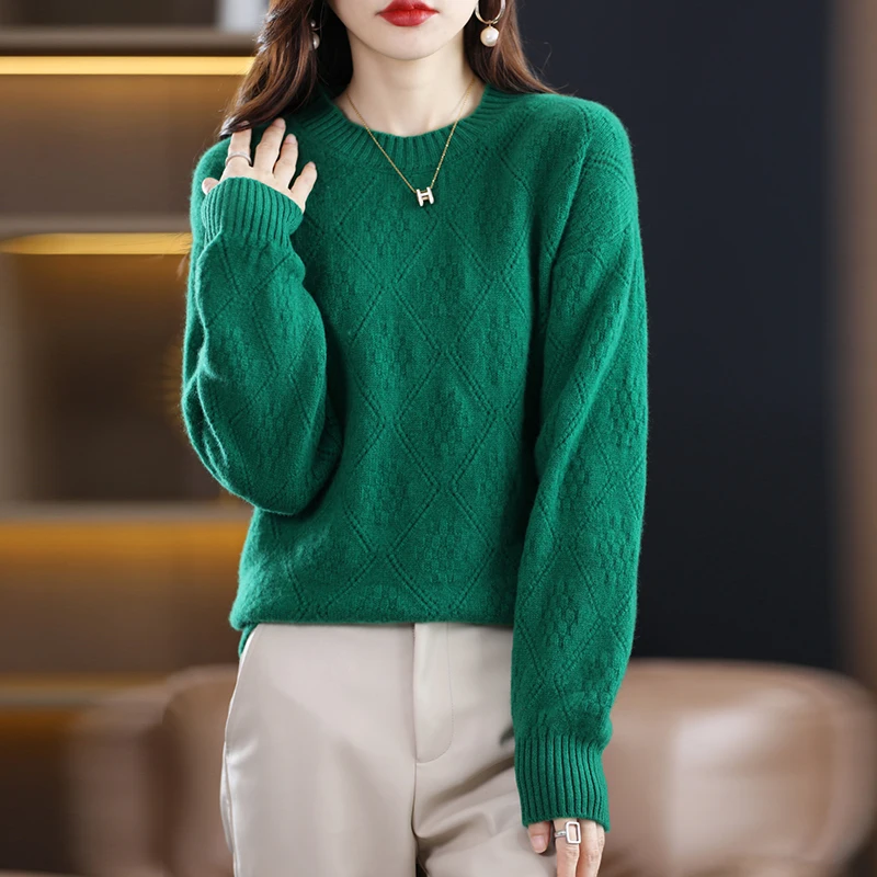 Maglione da donna in pura lana 100% girocollo pullover di alta qualità lavorato a maglia caldo basic morbido top spesso nuova moda autunno e inverno