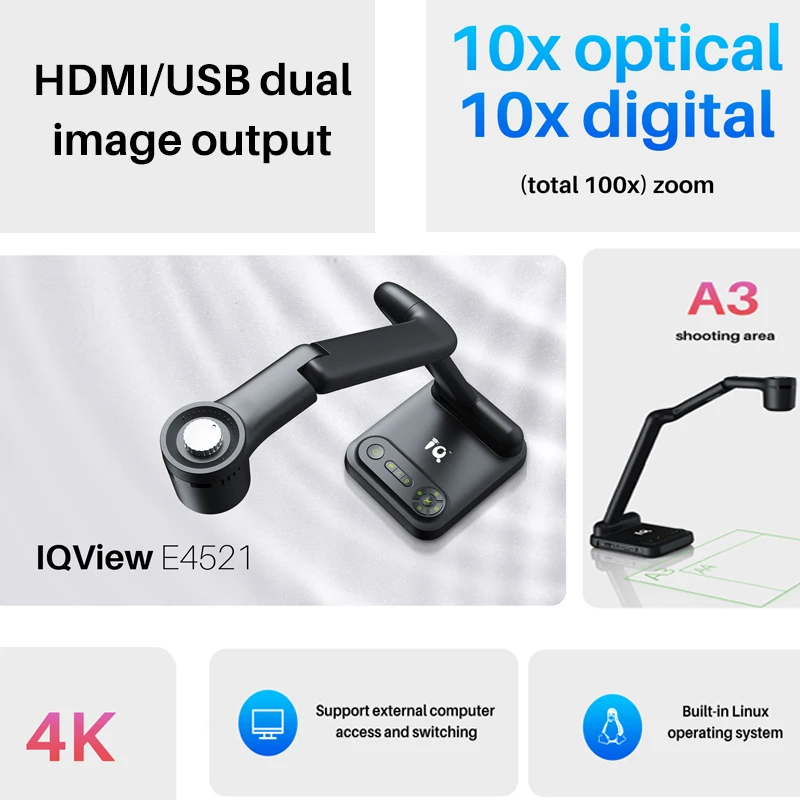 Portable Classroom Scanner Machine HD 8 Megapixel A4 Document Scanner Visual Presenter with LED Fill-in Light