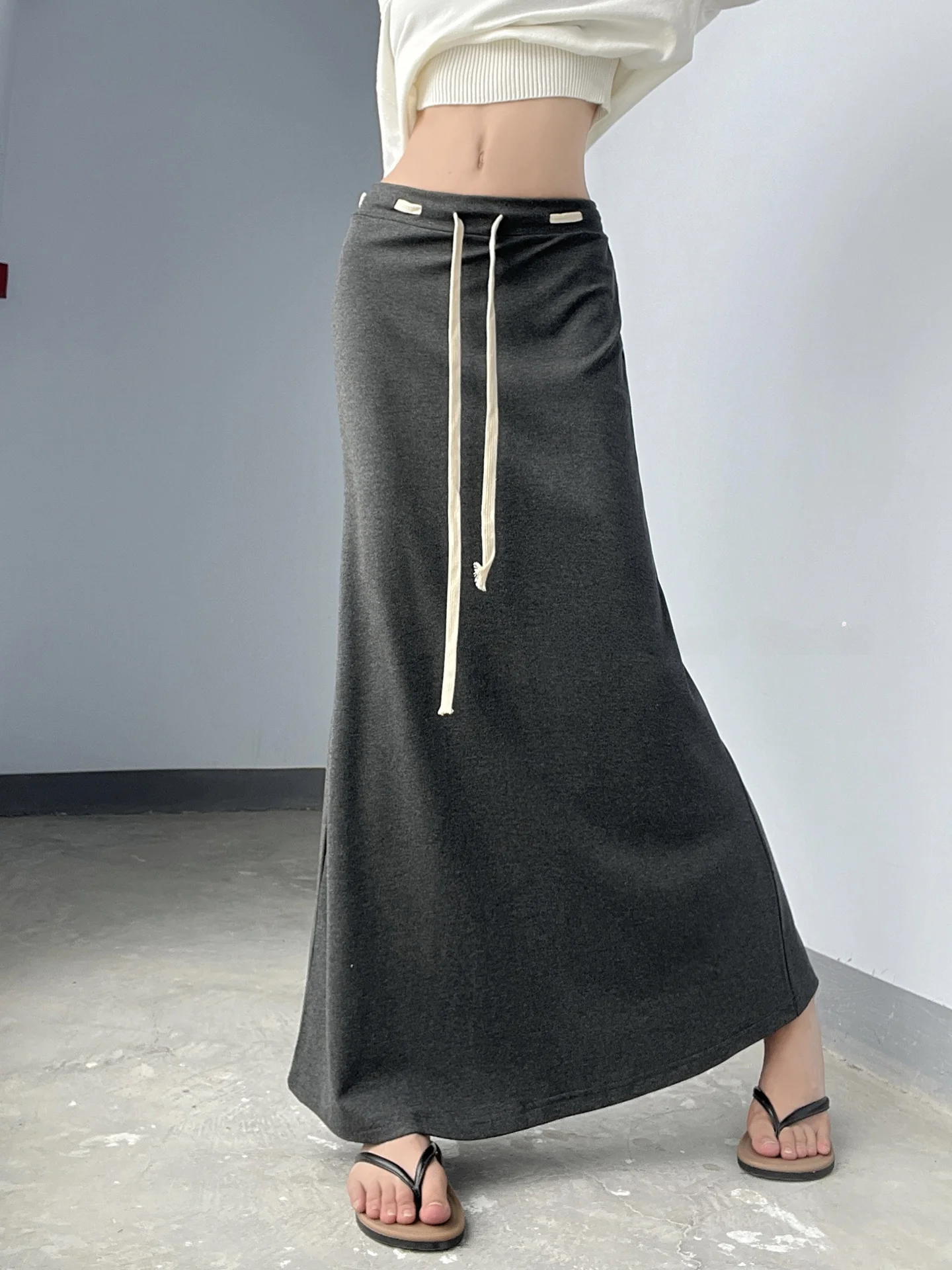Loose Elastic Waist Rope A-Line Skirt Women's Summer New Style Slimming Midi Skirt Comfortable Fit High Waist Cotton Village