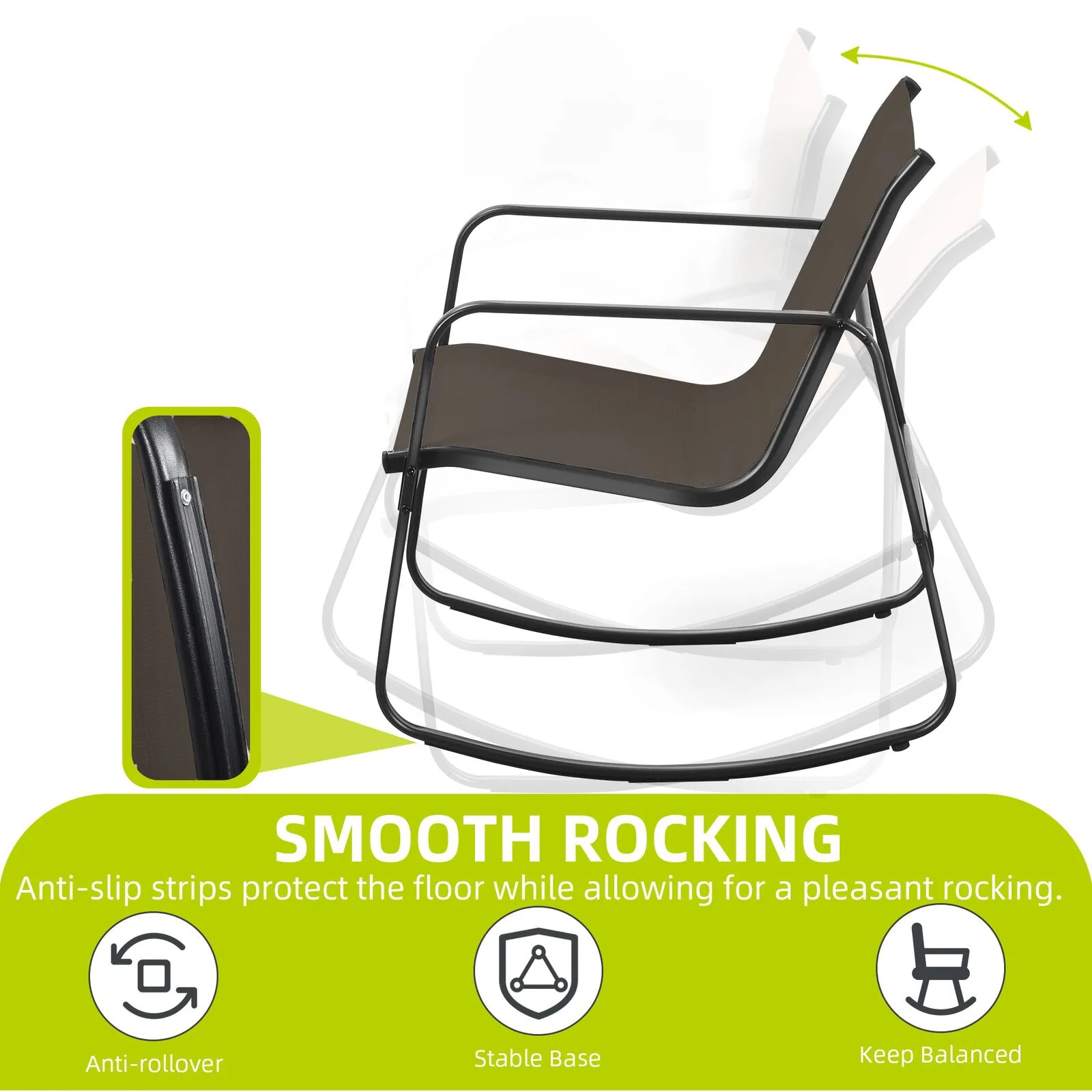 Outdoor Rocking Bistro Set, US Black Patio Set, Textilene para quintal, 3 Pcs