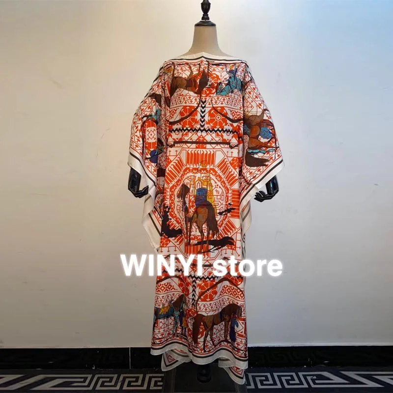 Kuwait Dashiki Dress Print Bohemia Hijab Loose Elegant Muslim Abaya Bazin Robe Gowns Broder Riche Sexy Lady Party maxi beach