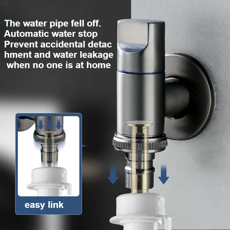 G1/2 Washing Machine Faucet Brass Automatic Water Stop Quick Opening Angle Valve Bathroom Accessories Wall Mounted Faucet