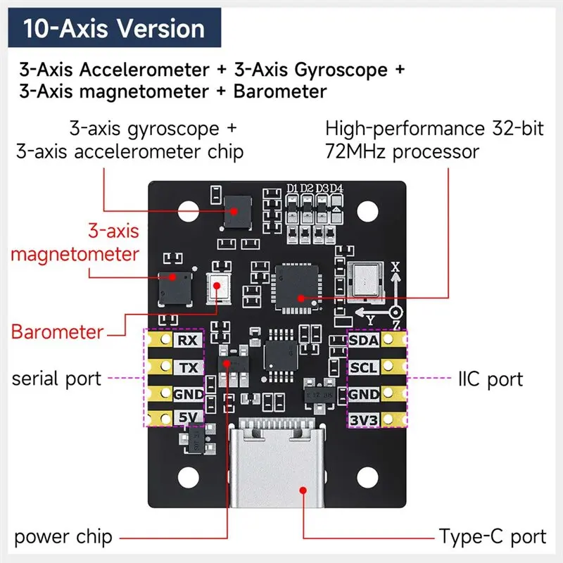 A52T High-Precision IMU Attitude Sensor Module 10-Axis Support For ROS For Robots AHRS Functionality Calculation