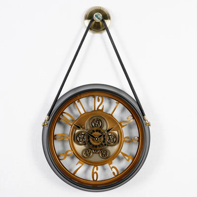

High-end Vintage Metal Wall Clock High Quality Iron Round Quartz Gear Design Silent Pin Display Custom Logo Number