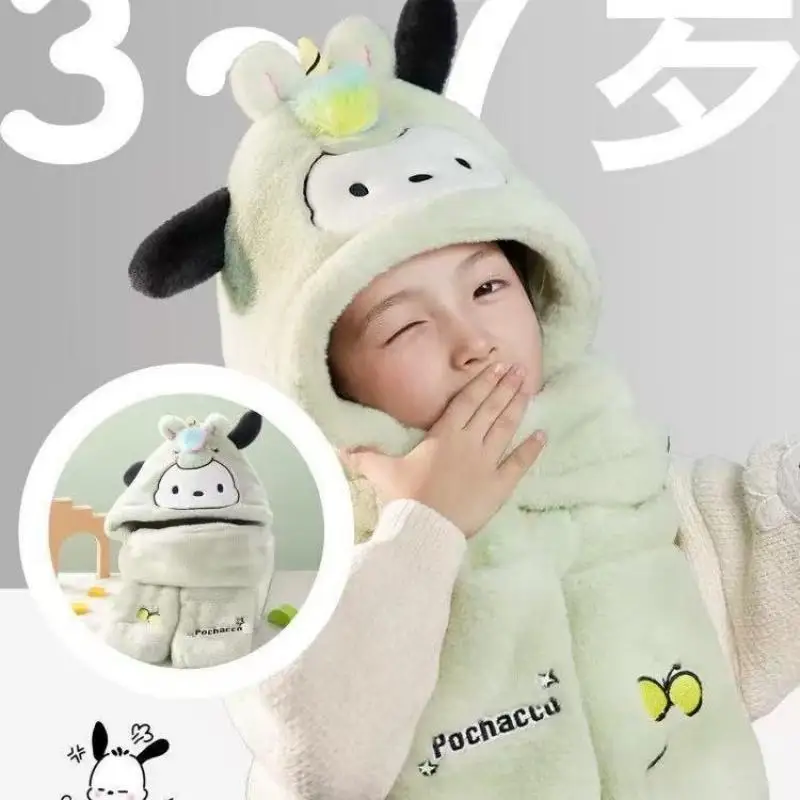 

Cute Cartoon Sanrios Hello Kittys Pochacco Children Hat Scarf Glove 3Pcs Good-Looking Winter Cold-Proof Keep Warm Fashion Gift