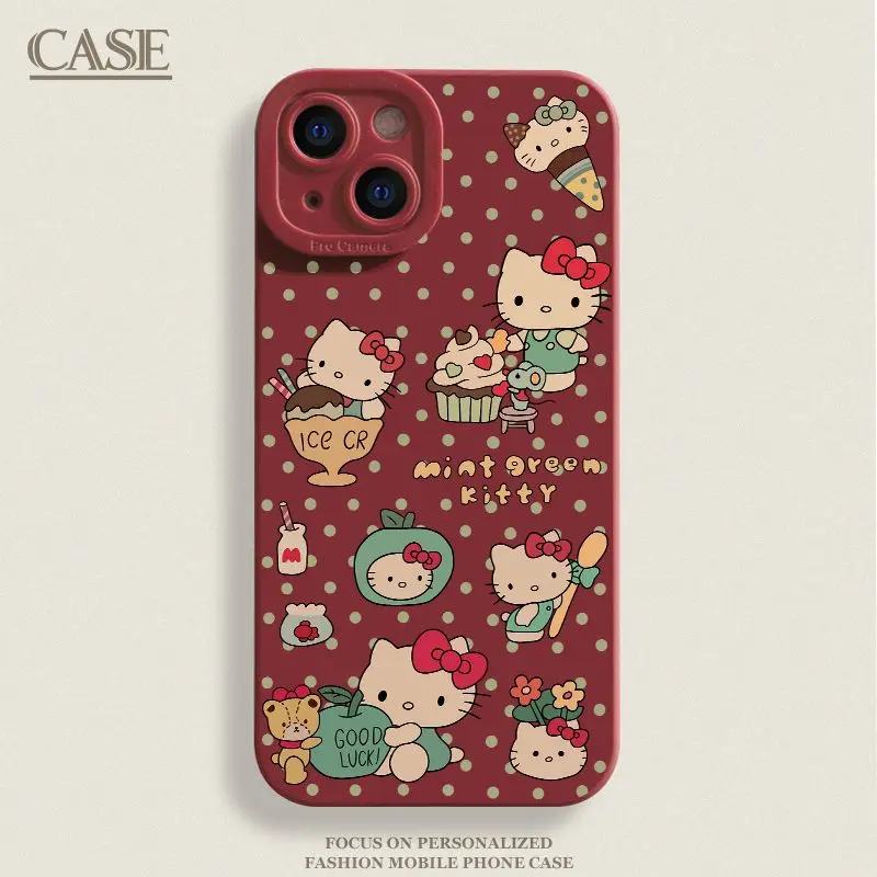 Kawaii HelloKitty جراب هاتف آيفون 11 12 13 14 15 برو ماكس 7 8 زائد X XR XS SE الكرتون غطاء ممتص للصدمات كابا