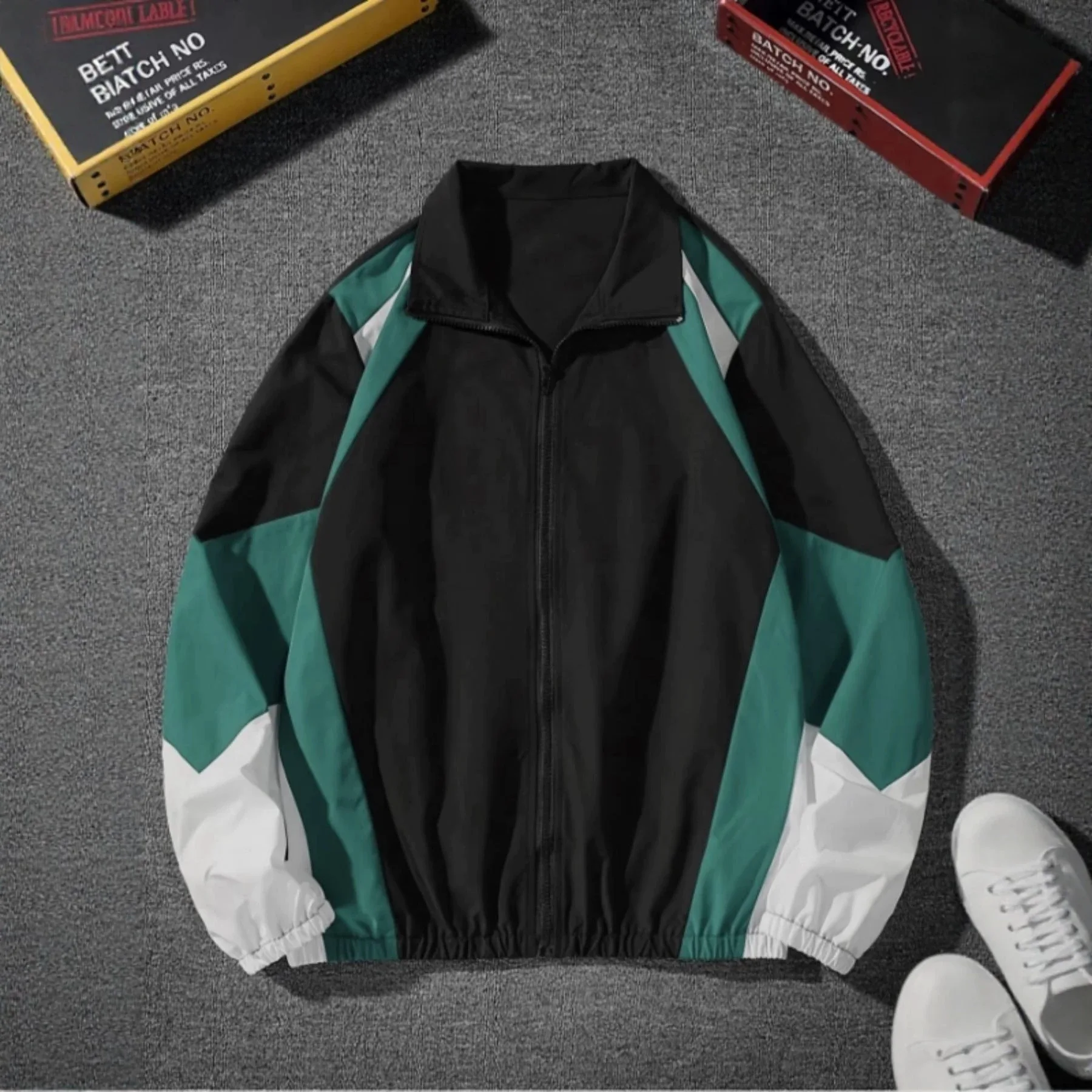 Men's Colorful Spliced Zip Jacket, Regular Version Long-sleeved Casual Jacket, Suitable for Spring and Autumn,