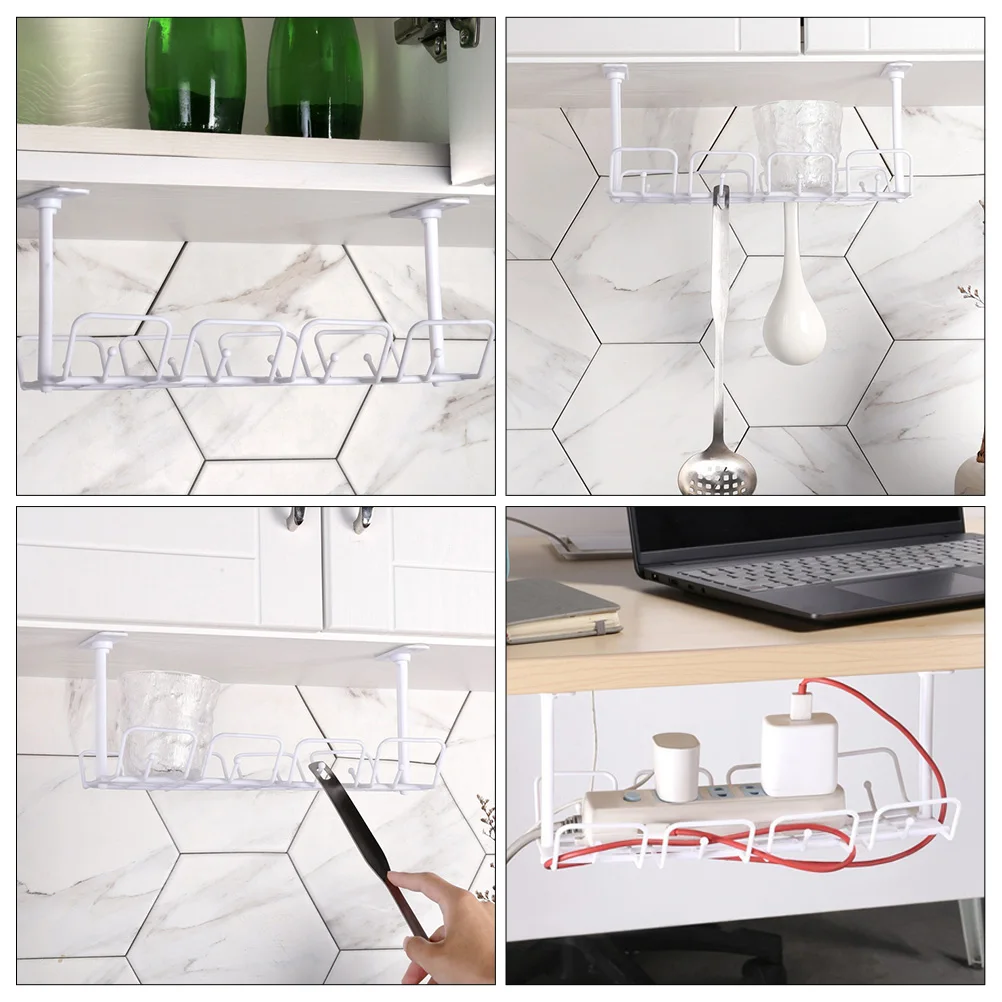 2Pcs Under Desk Cable Tray Strong Plastic Wire Management Rack for Organizing Cords Adapters Clutter Free Desktop in Office Home