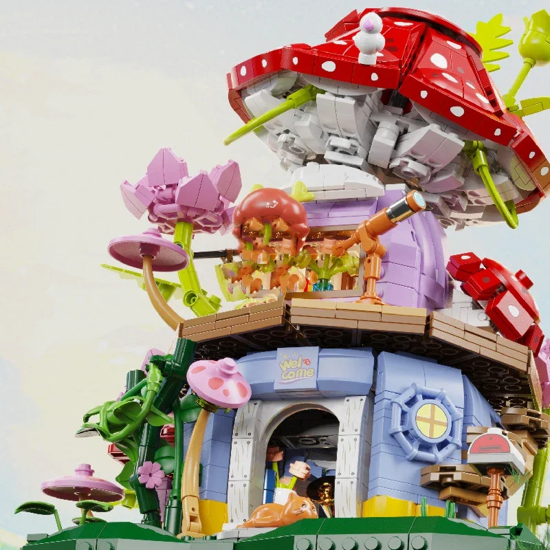 Flowers Carrot House Mushroom House Mini Building Blocks Carrot Forest House Bricks Set With Lights Children\'s Toys Gifts