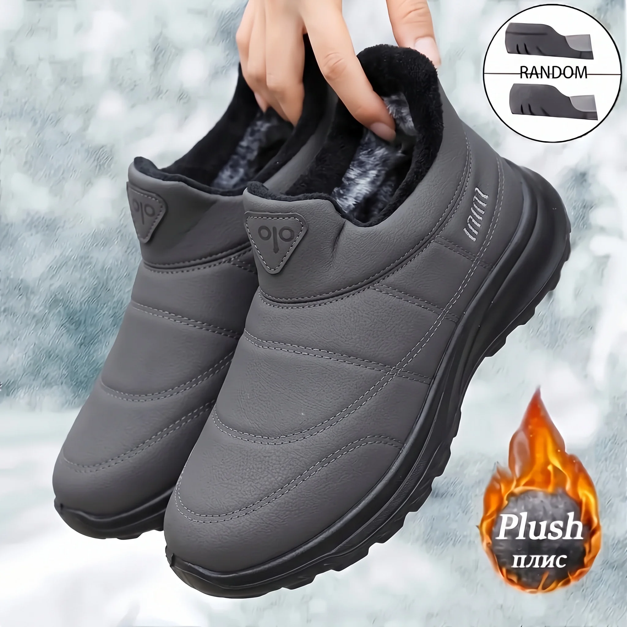 Men's Winter Thickened Fleece Lined Slip-On Boots Warm Comfortable Casual Dad Shoes with Thick Sole for Middle-Aged And Elderly