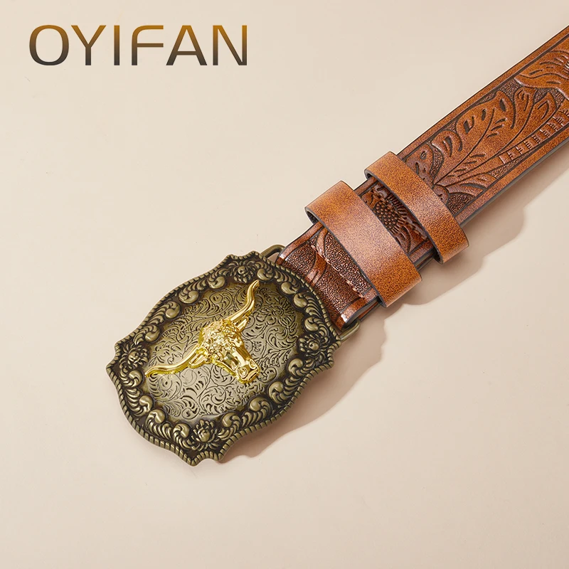 OYIFAN-Cinturón de vaquero tallado para hombre y mujer, cinturón Unisex con hebilla de Pin, 110-130cm